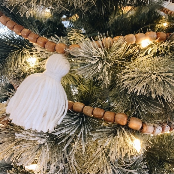 Wooden Bead Tassel Garland Boho Christmas Neutral - Picture 5 of 6